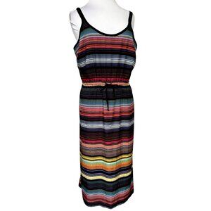 Athleta Havana V-Neck Midi Dress Sz L Striped Wanderluxe Fabric Lightweight NWT